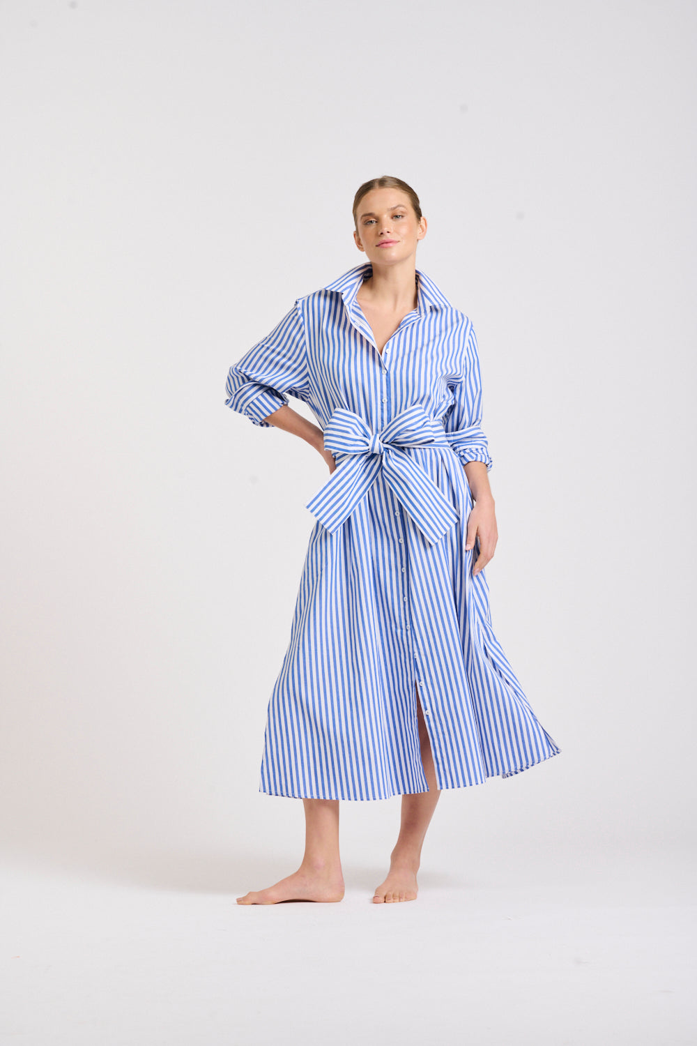 Shirty | Luna Oversized Long Shirtdress | Blue / White Stripe