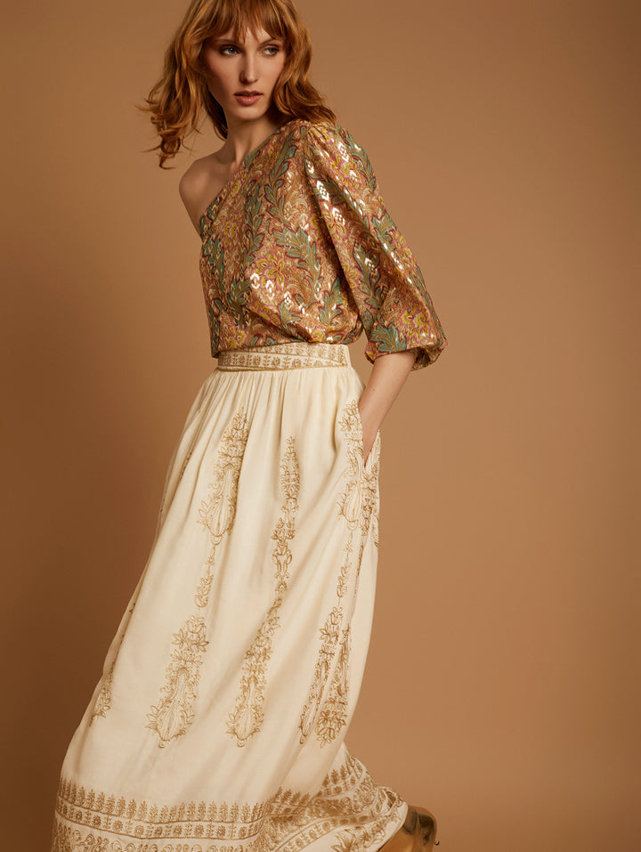 Meisie | Volume Embroidery Skirt | Ivory