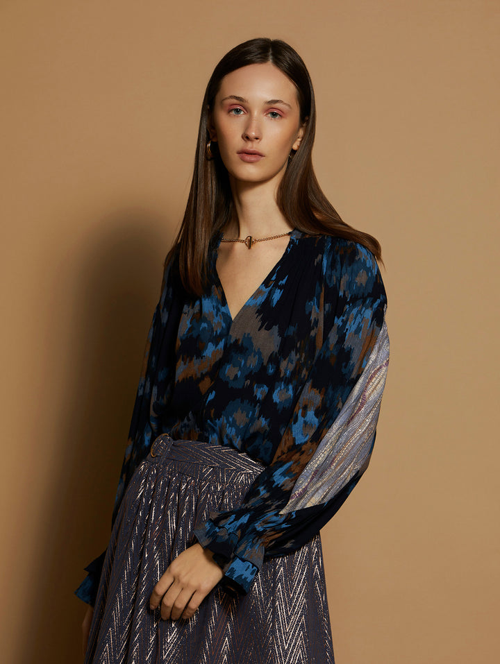 Meisie | Print Bi-Materia Blouse | Lapis