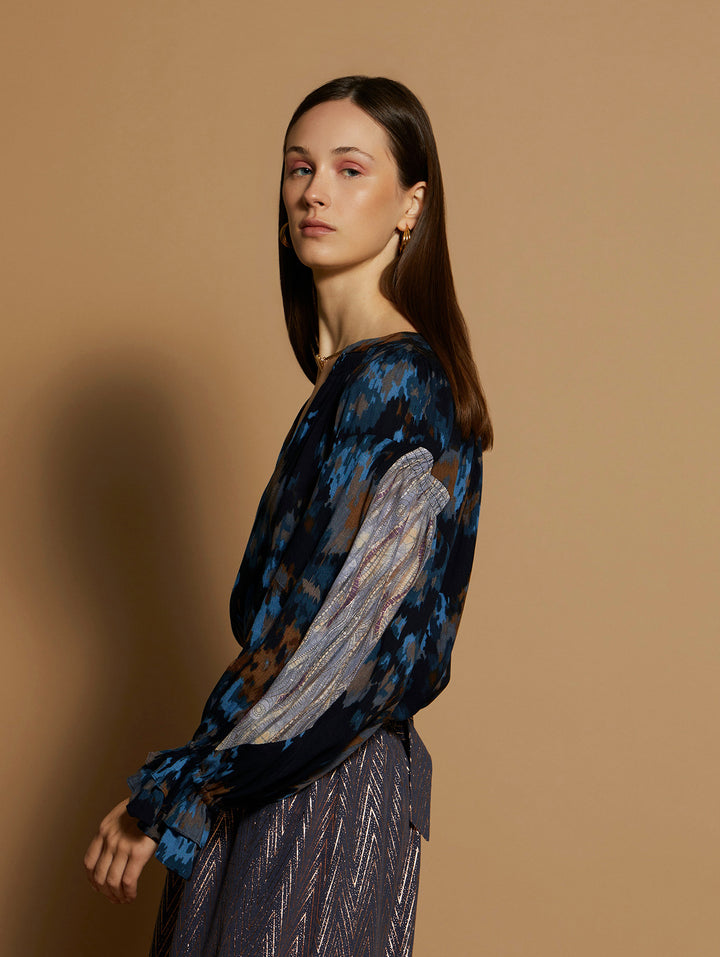 Meisie | Print Bi-Materia Blouse | Lapis