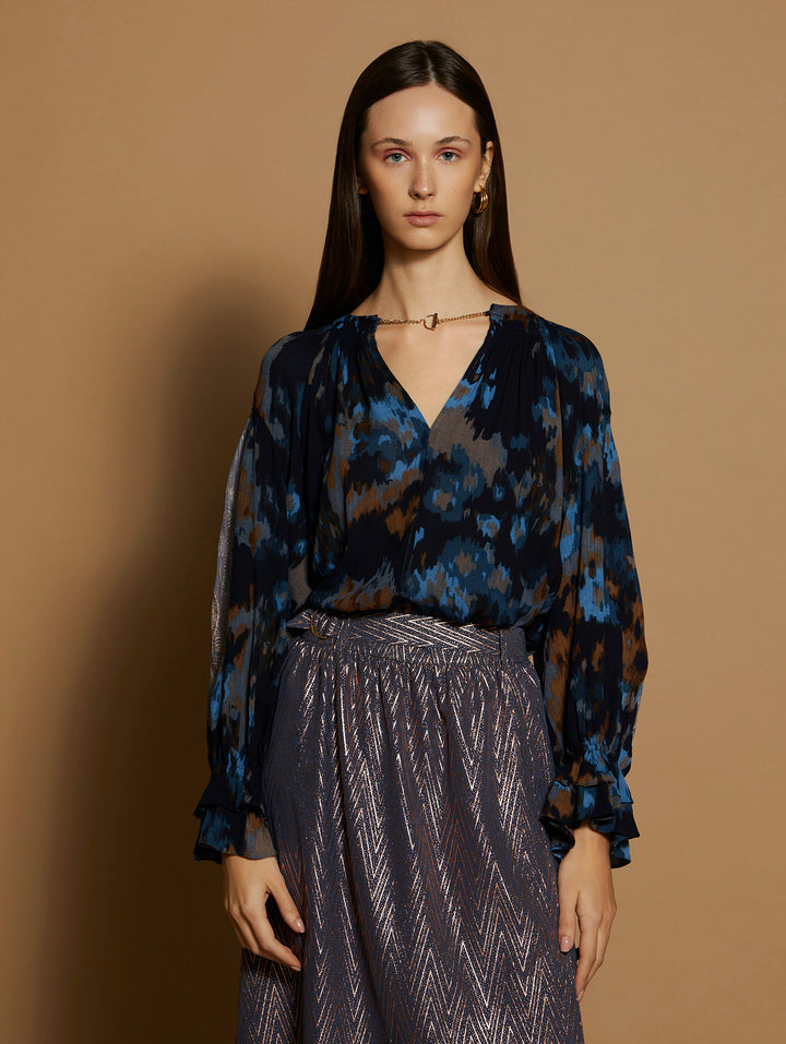 Meisie | Print Bi-Materia Blouse | Lapis