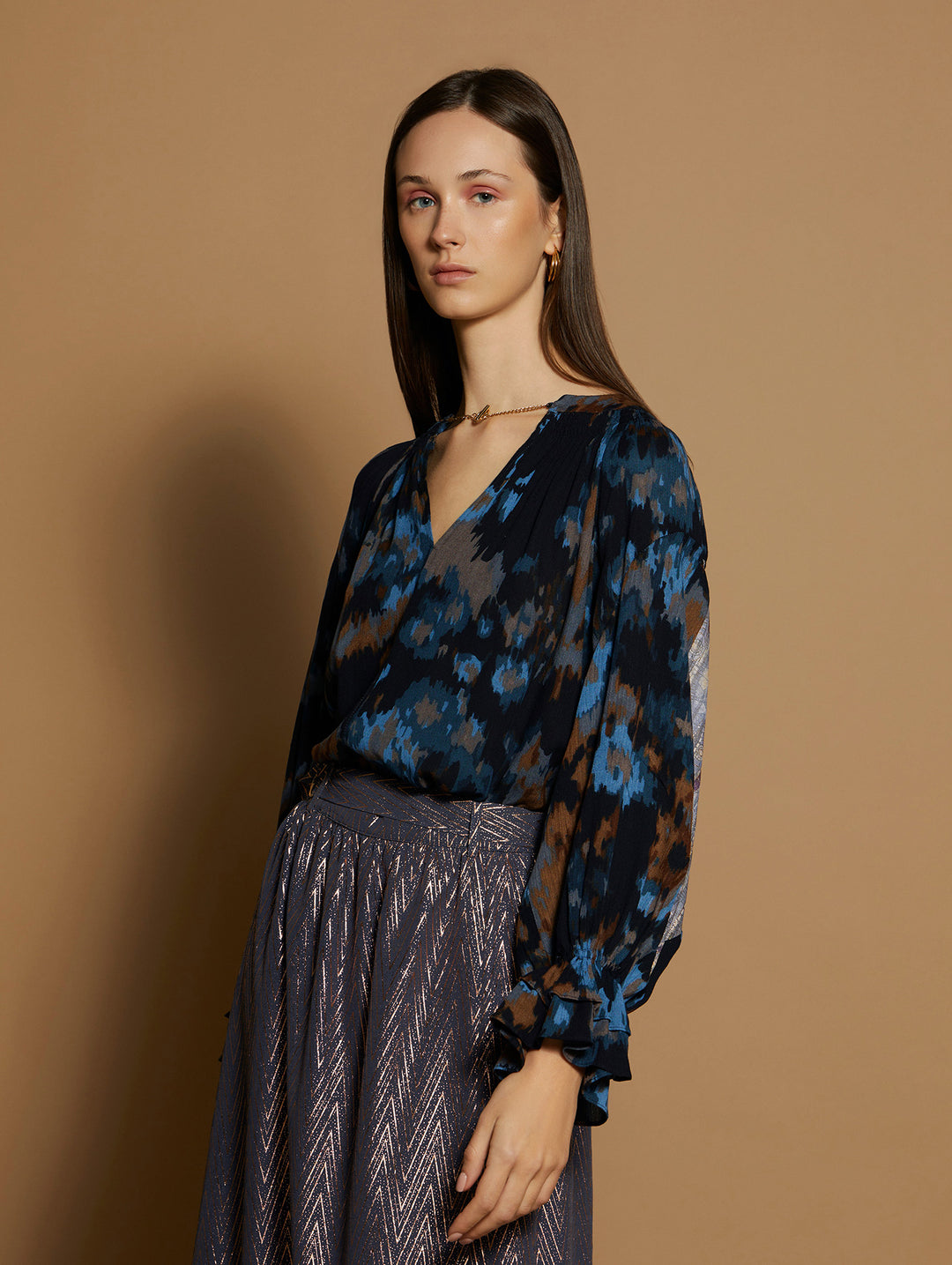 Meisie | Print Bi-Materia Blouse | Lapis