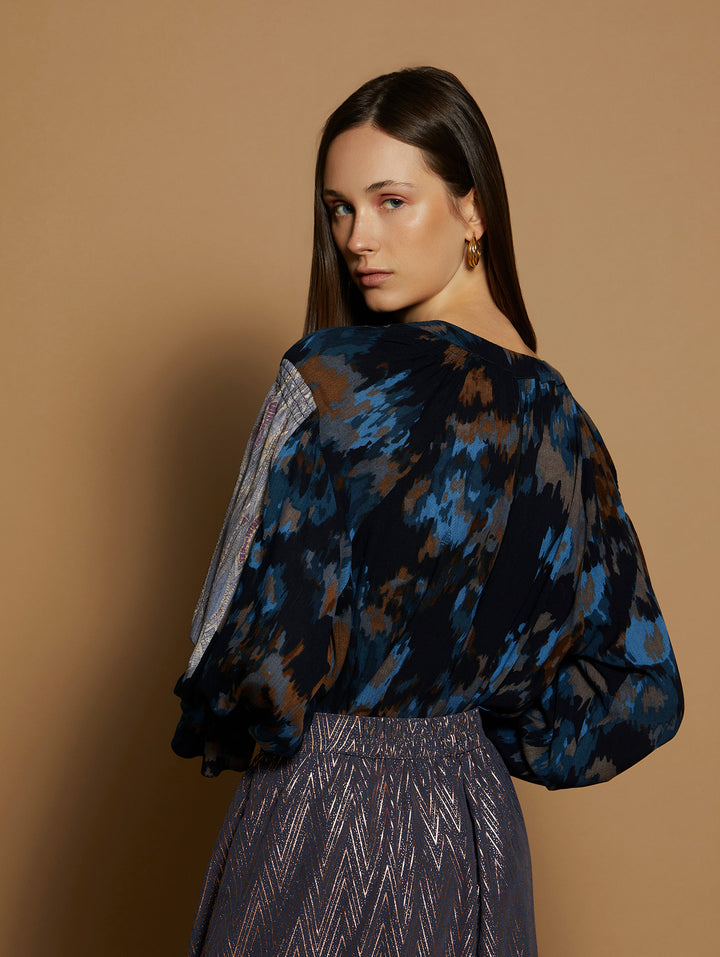 Meisie | Print Bi-Materia Blouse | Lapis