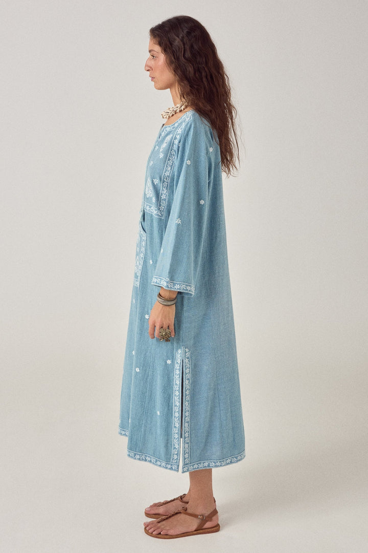 Ganga Tunic in Nomad Blue - detail shot