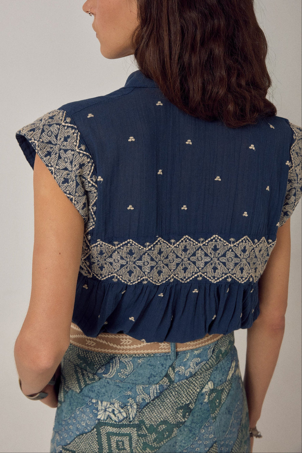 Karina Sleeveless Shirt in Deep River - model shot