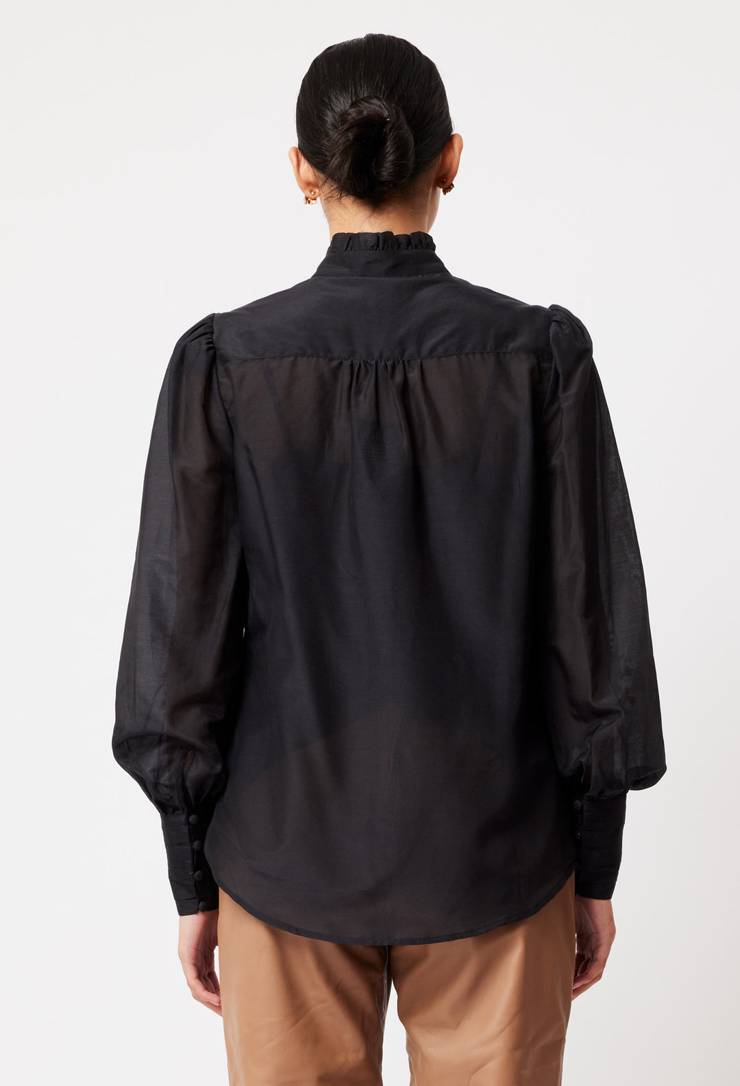 Once Was | Florence Cotton Silk Embroidered Shirt | Black