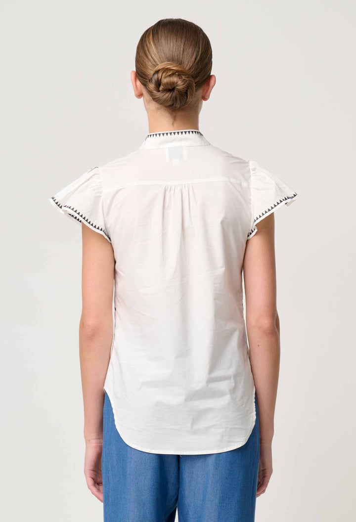 Once Was | Carlyle Embroidered Cotton Voile Top | Ivory