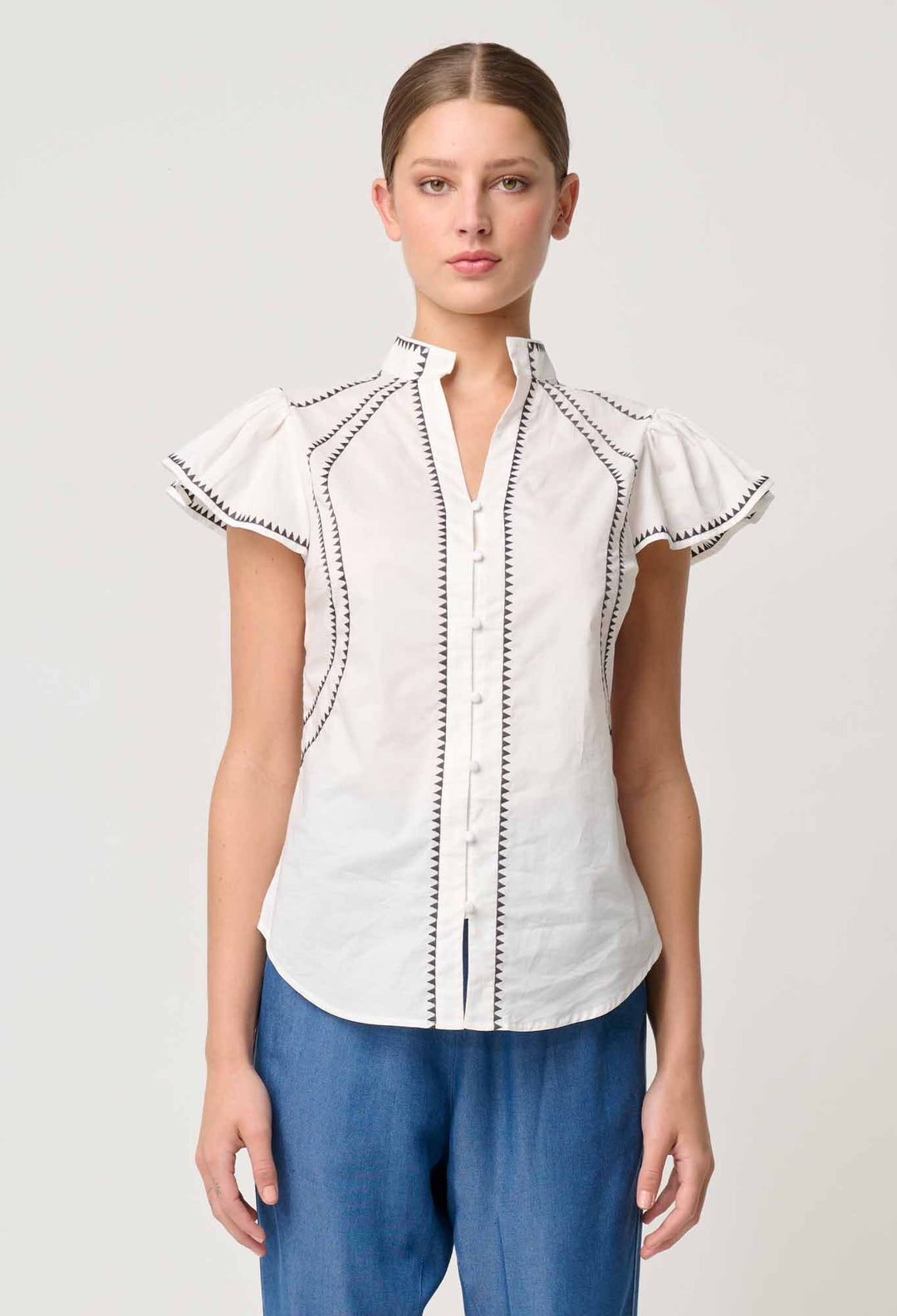 Once Was | Carlyle Embroidered Cotton Voile Top | Ivory