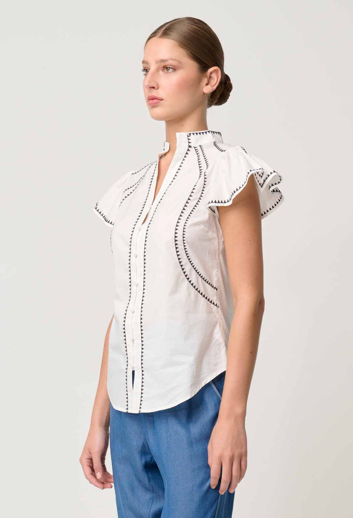 Once Was | Carlyle Embroidered Cotton Voile Top | Ivory