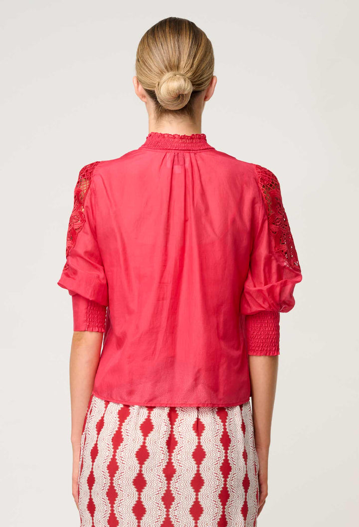 Once Was | Oleander Cotton Silk Blouse | Ruby - Dutch Hideout