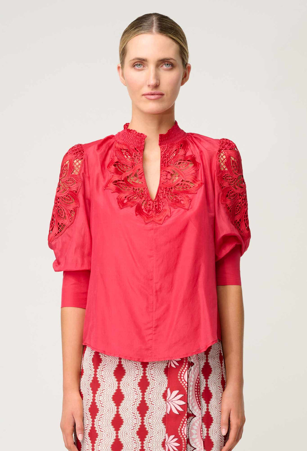 Once Was | Oleander Cotton Silk Blouse | Ruby - Dutch Hideout