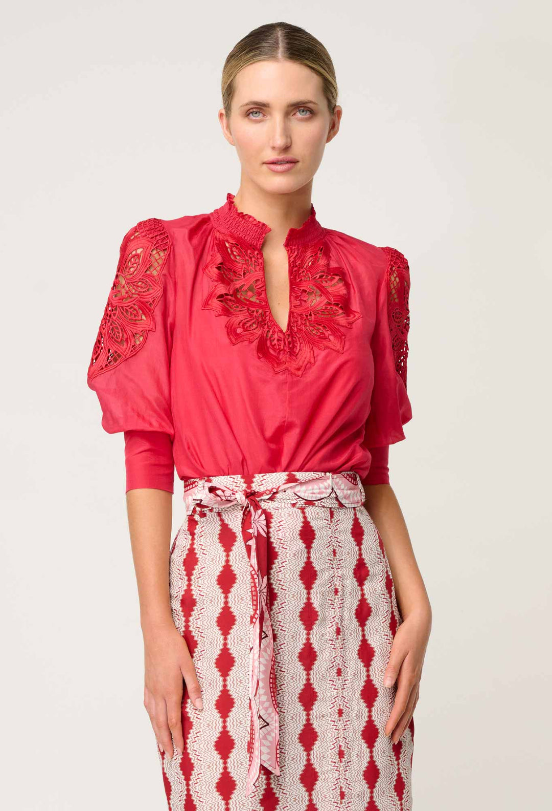 Once Was | Oleander Cotton Silk Blouse | Ruby - Dutch Hideout
