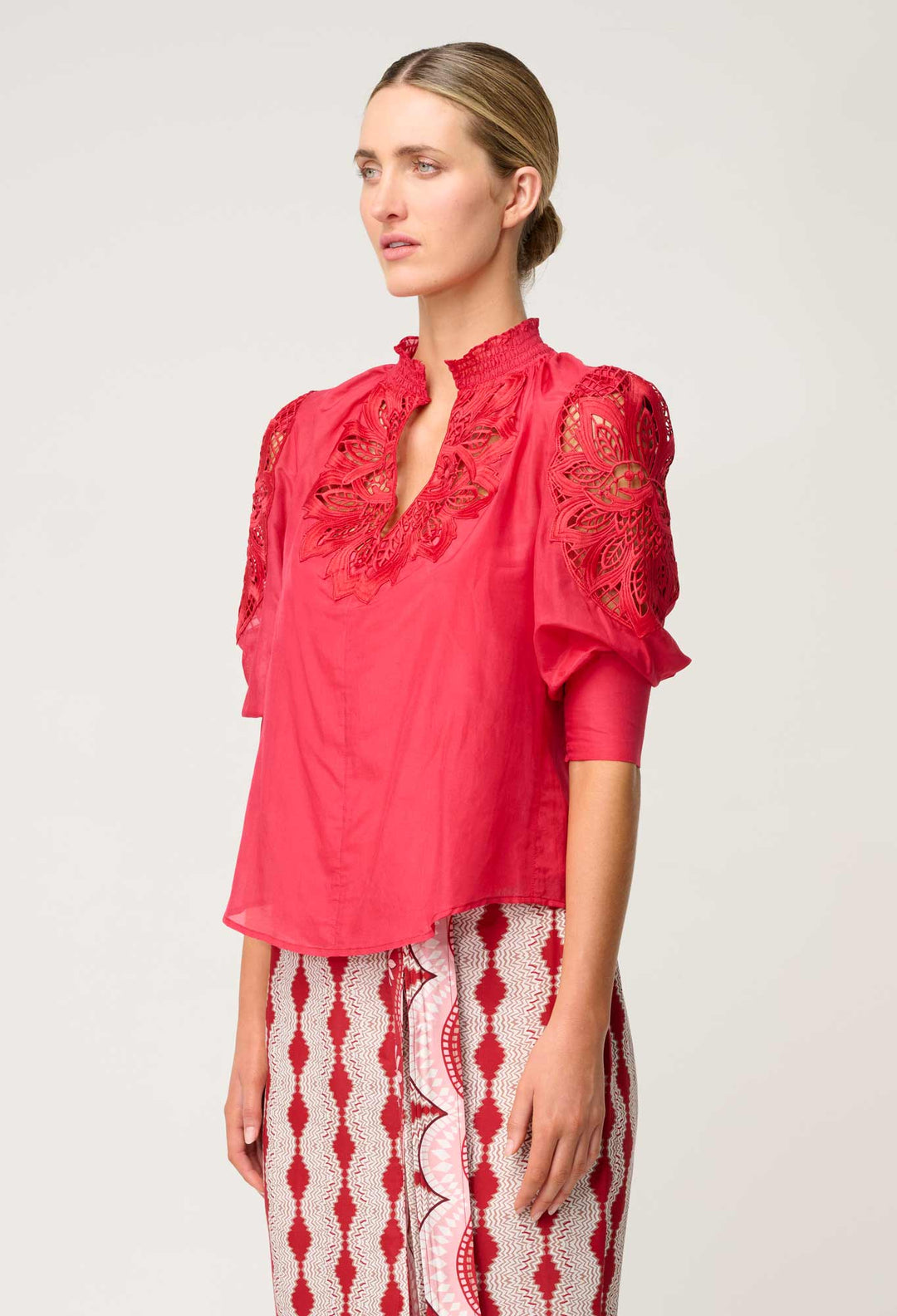 Once Was | Oleander Cotton Silk Blouse | Ruby - Dutch Hideout