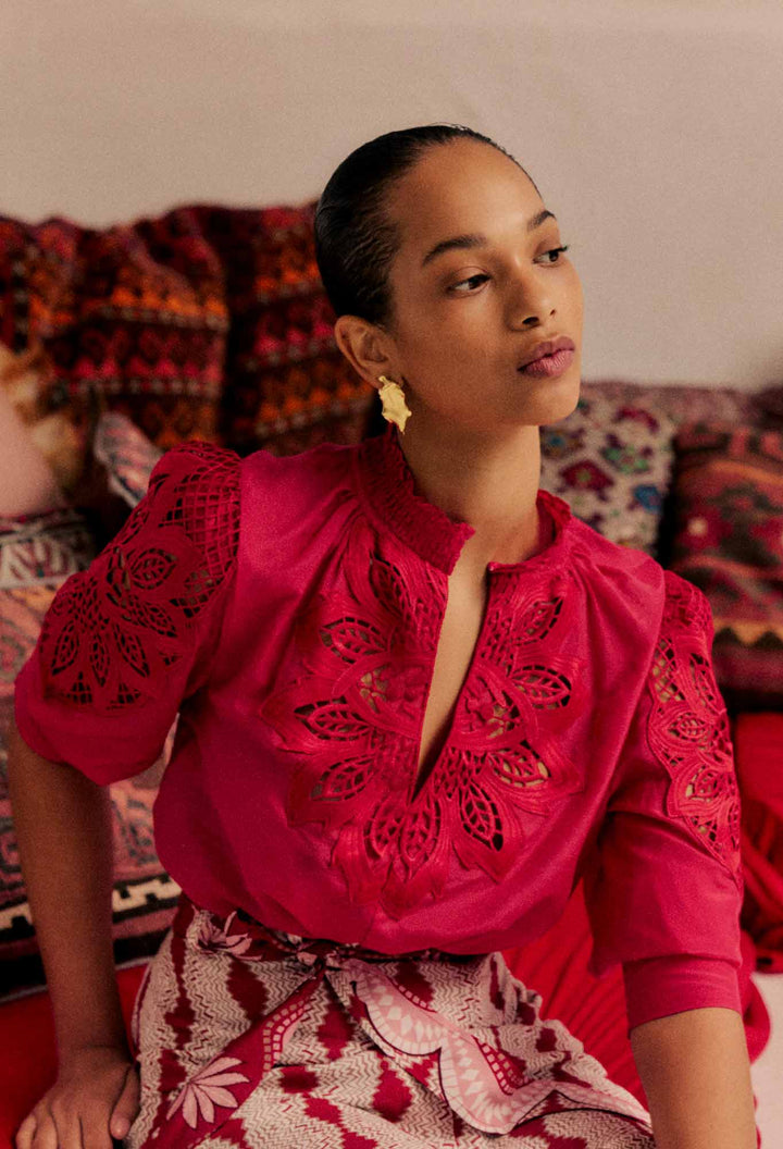 Once Was | Oleander Cotton Silk Blouse | Ruby - Dutch Hideout