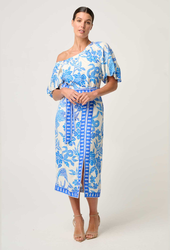 Once Was | Juno Viscose One Shoulder Top | Azure Mosaic