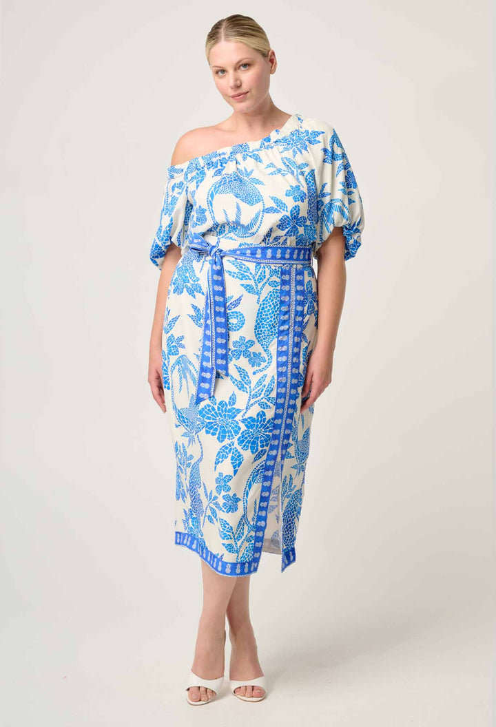 Once Was | Juno Viscose One Shoulder Top | Azure Mosaic