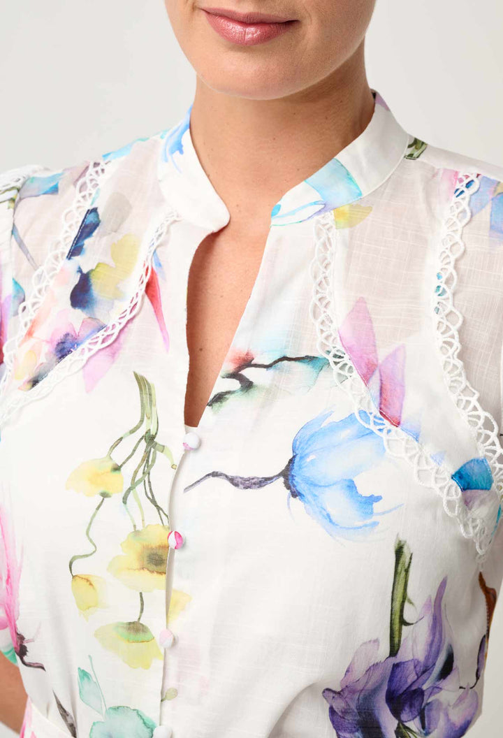 Once Was | Thalia Lace Cotton Slub Shirt | Plume Blossom