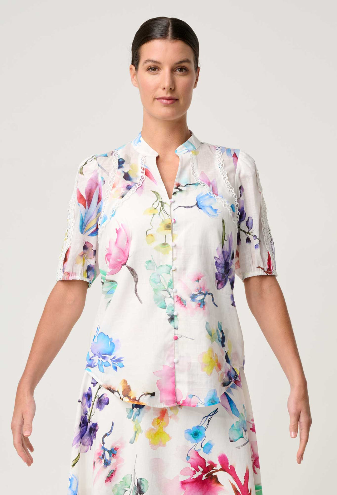 Once Was | Thalia Lace Cotton Slub Shirt | Plume Blossom