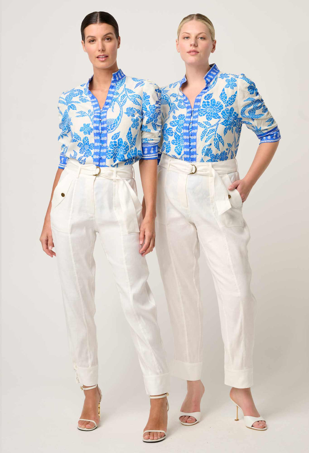 Once Was | Calantha Viscose Dobby Ruched Sleeve Shirt | Azure Mosaic