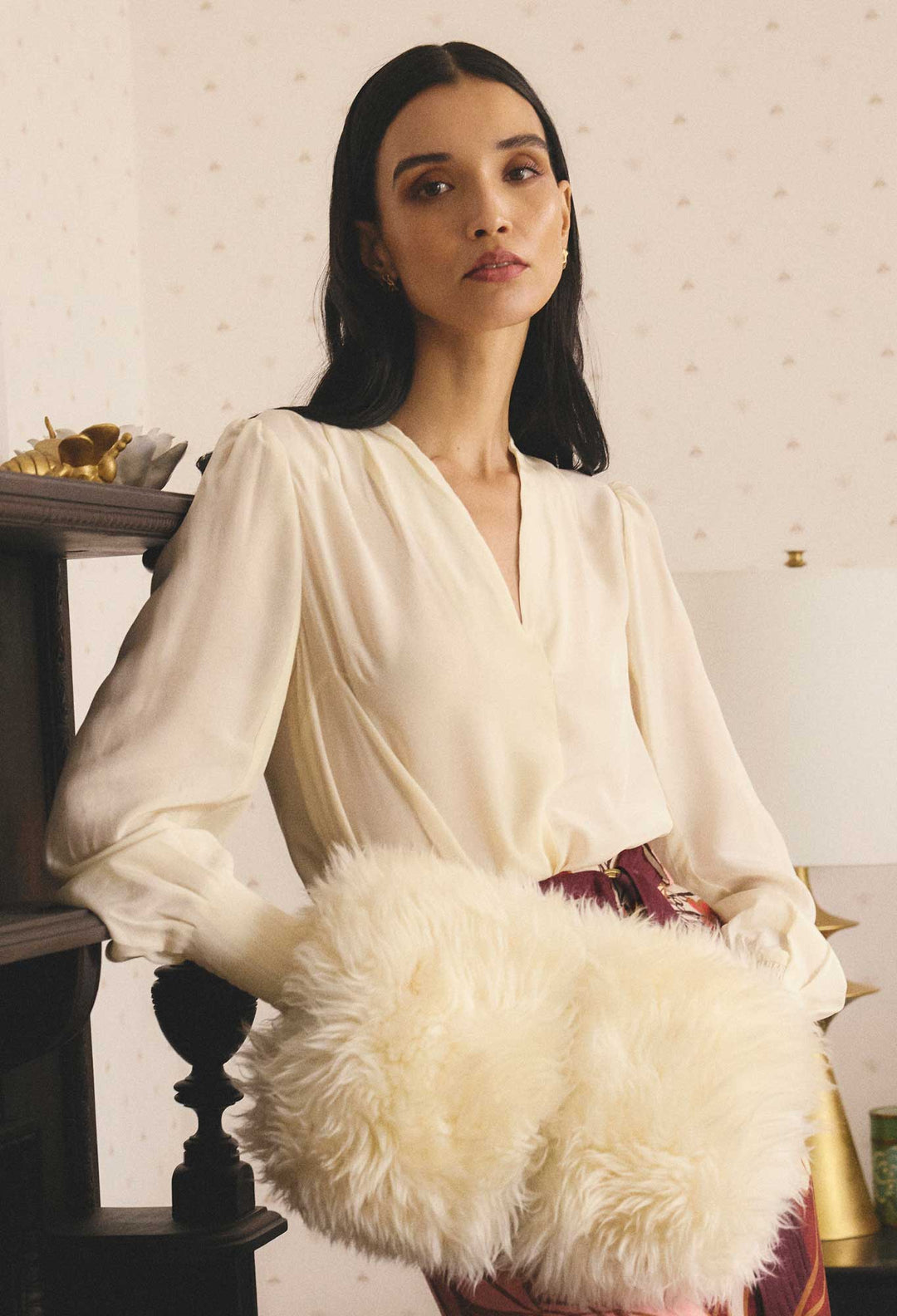 Once Was | Eden Silk Pleated Shirt | Cloud - Dutch Hideout