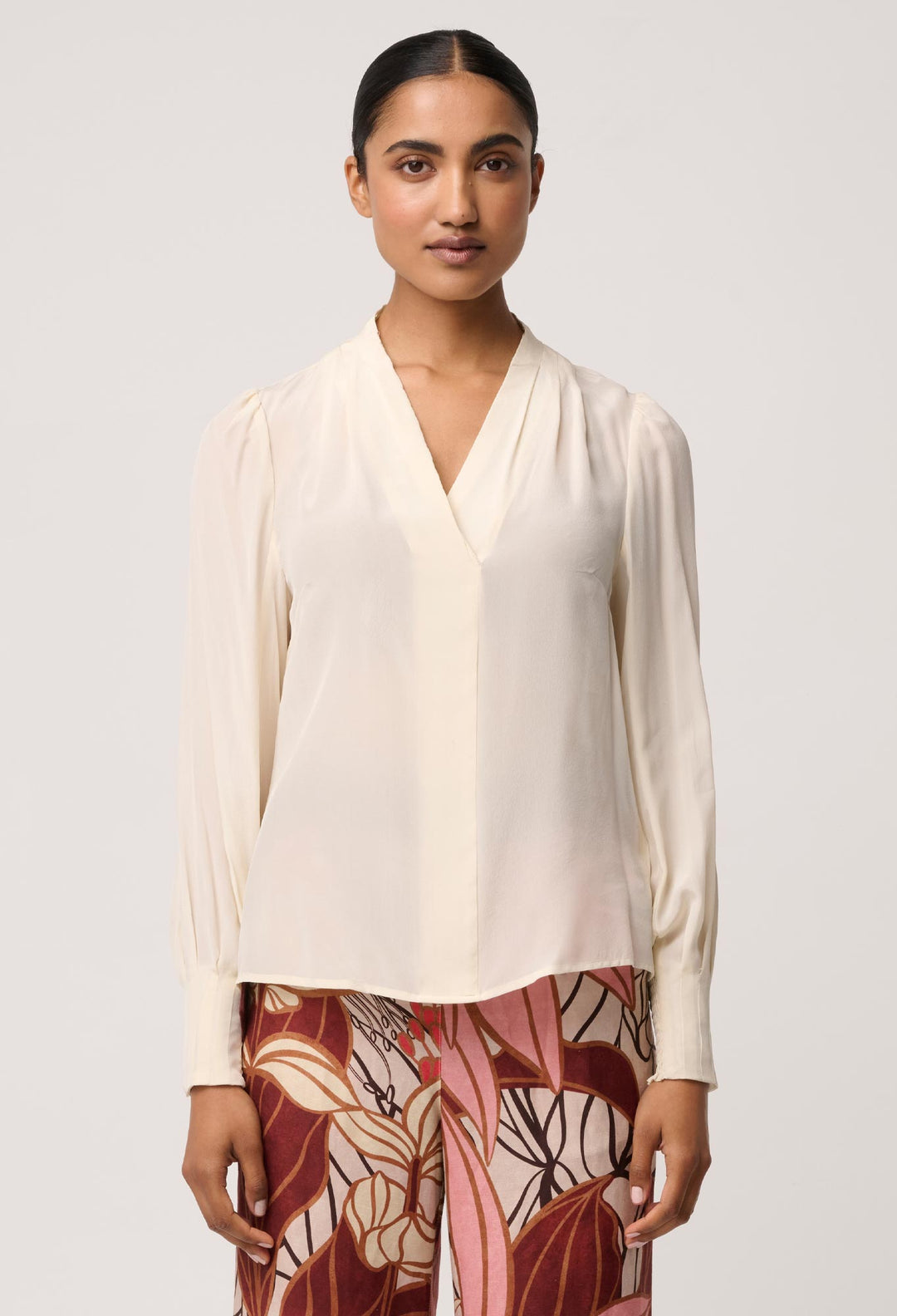 Once Was | Eden Silk Pleated Shirt | Cloud - Dutch Hideout