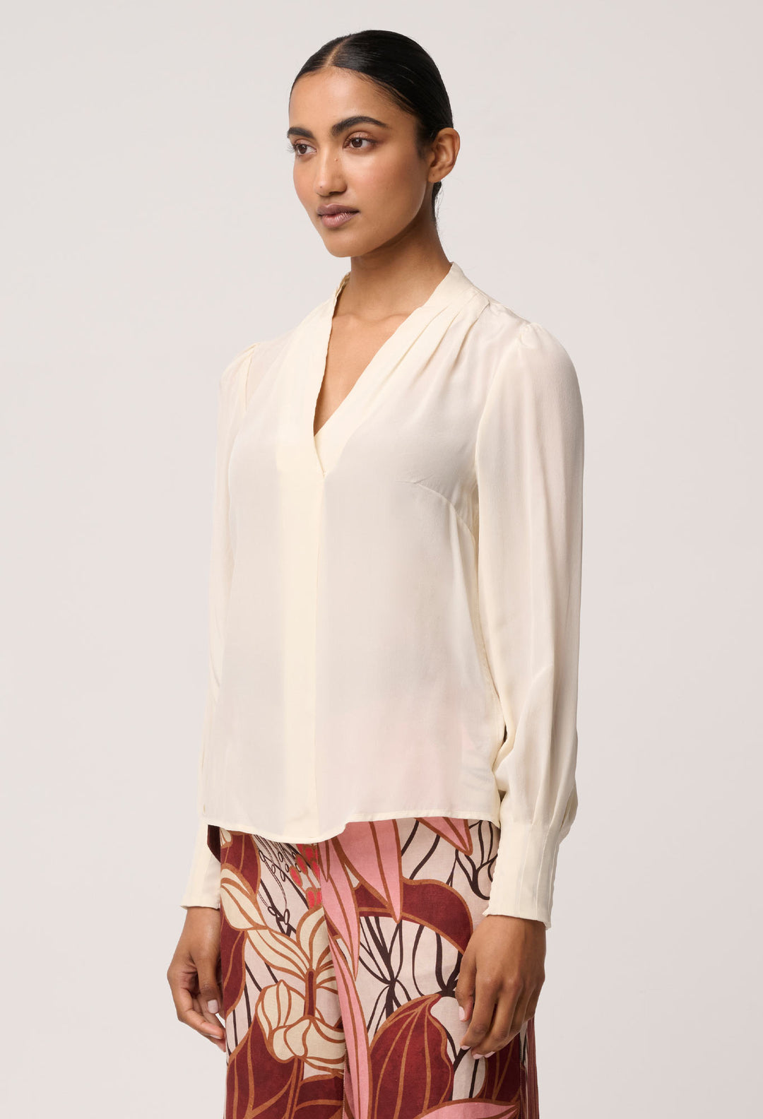 Once Was | Eden Silk Pleated Shirt | Cloud - Dutch Hideout