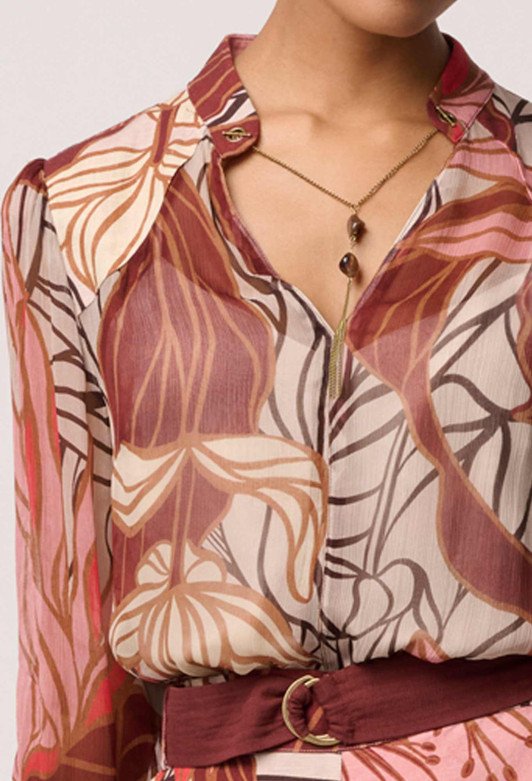 Once Was | Freya Sheer Viscose Blouse with Embellished Neck Detail | Cathedral Botanic - Dutch Hideout