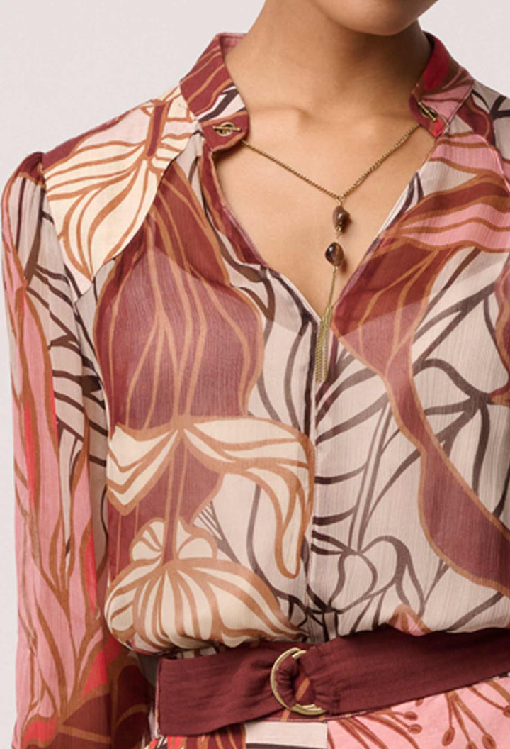 Once Was | Freya Sheer Viscose Blouse with Embellished Neck Detail | Cathedral Botanic - Dutch Hideout