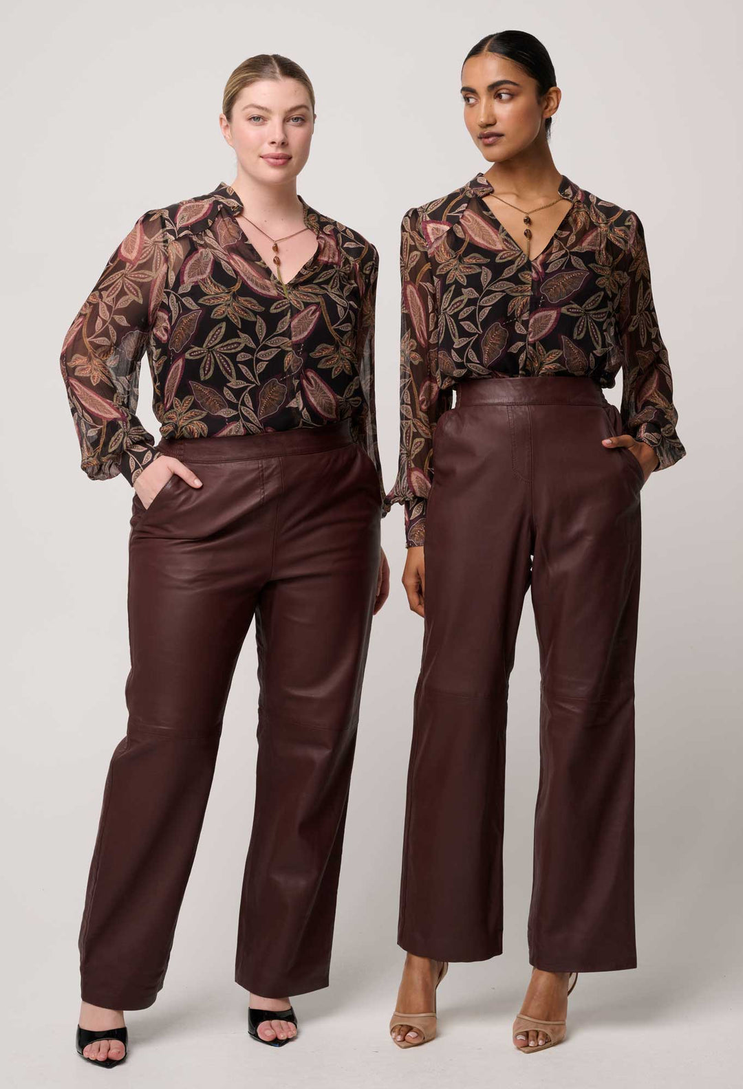 Once Was | Freya Sheer Viscose Blouse with Embellished Neck | Dark Tropique - Dutch Hideout