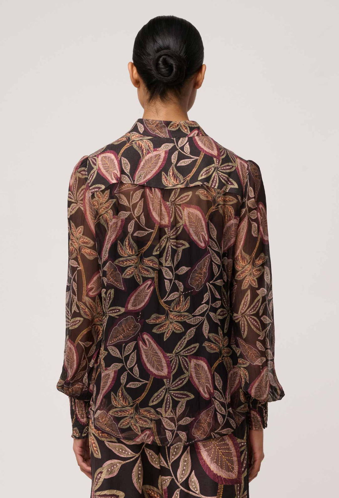 Once Was | Freya Sheer Viscose Blouse with Embellished Neck | Dark Tropique - Dutch Hideout