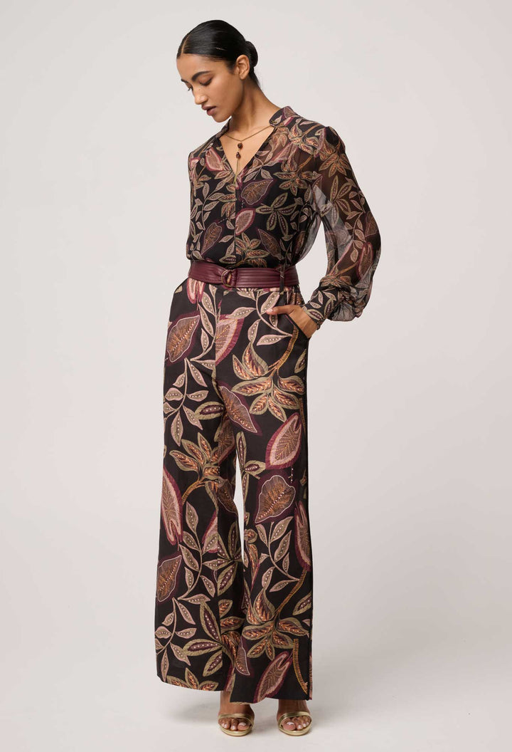 Once Was | Freya Sheer Viscose Blouse with Embellished Neck | Dark Tropique - Dutch Hideout