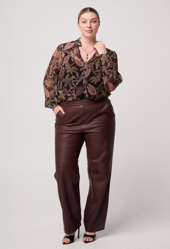 Once Was | Freya Sheer Viscose Blouse with Embellished Neck | Dark Tropique - Dutch Hideout