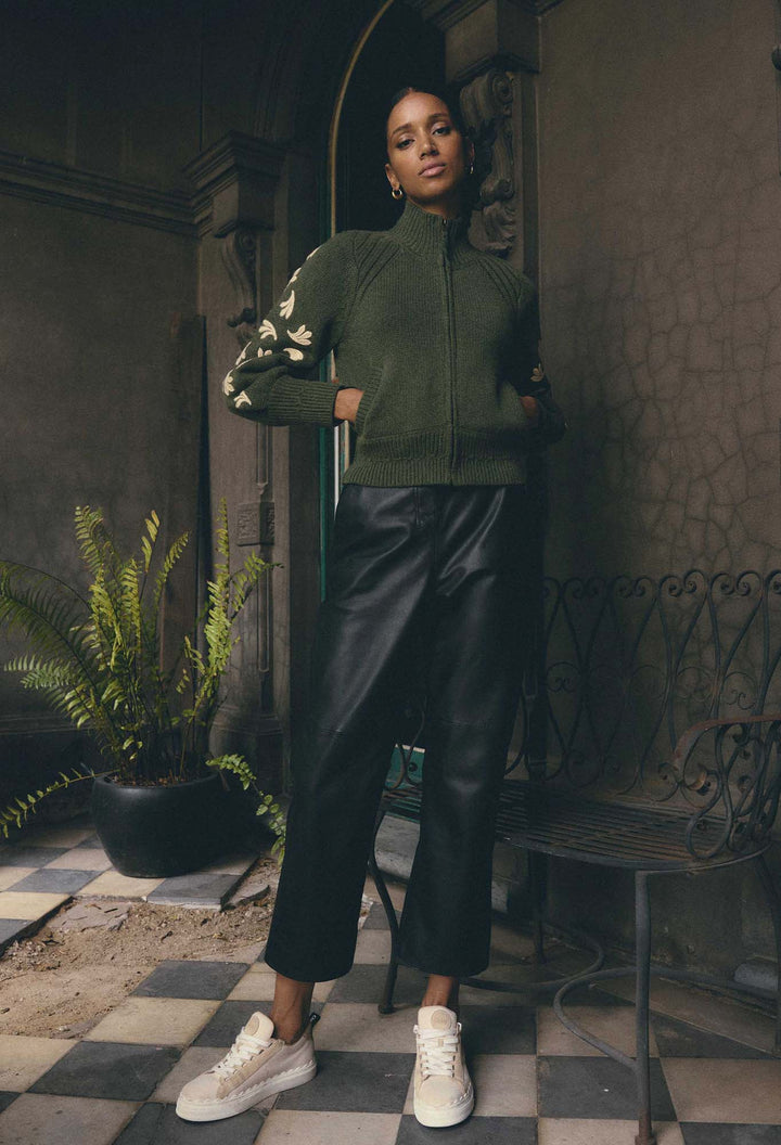 Once Was | Carmela Embroidered Knitted Bomber | Oliva