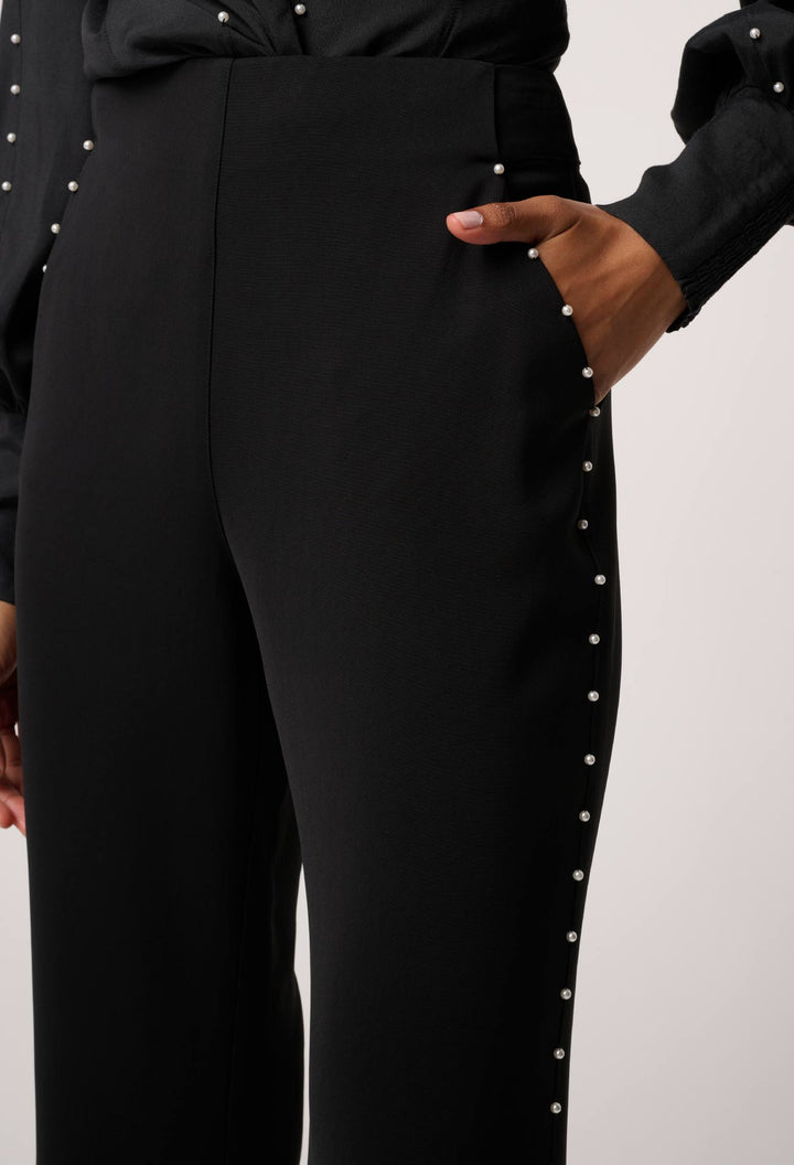 Once Was | Marcela Pearl Embellished Viscose Stretch Pant | Black - Dutch Hideout