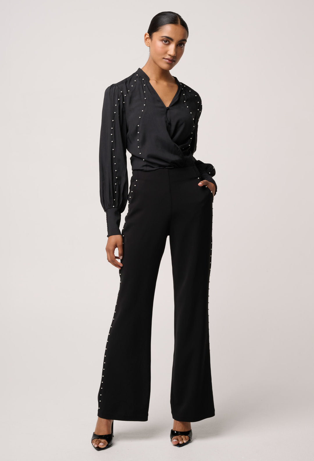 Once Was | Marcela Pearl Embellished Viscose Stretch Pant | Black - Dutch Hideout