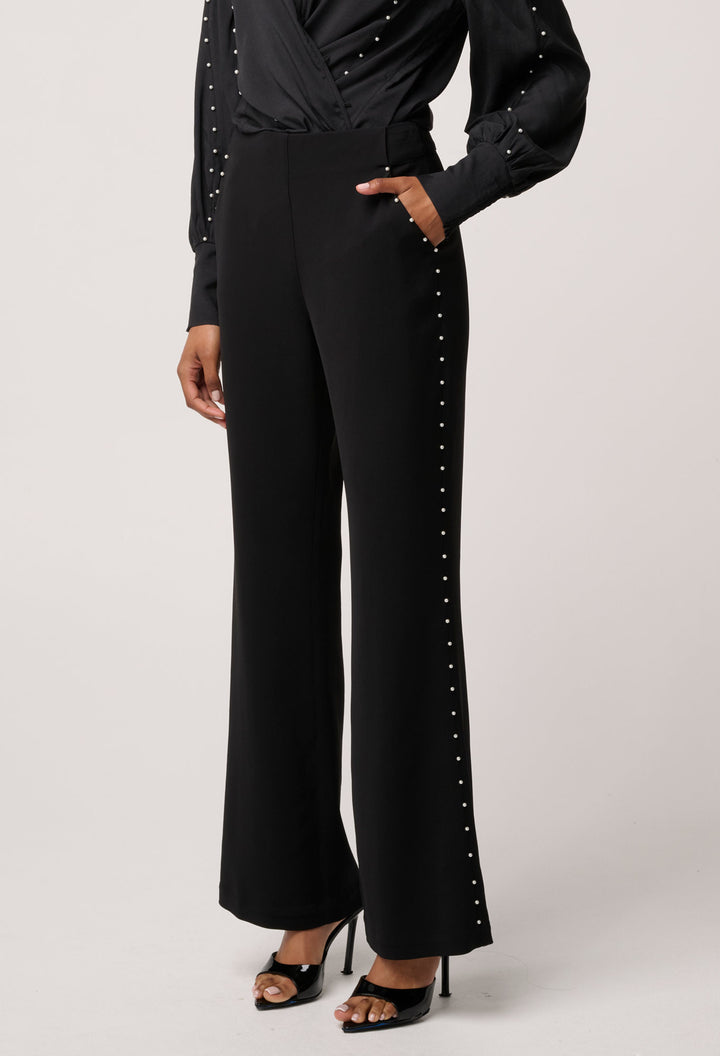 Once Was | Marcela Pearl Embellished Viscose Stretch Pant | Black - Dutch Hideout
