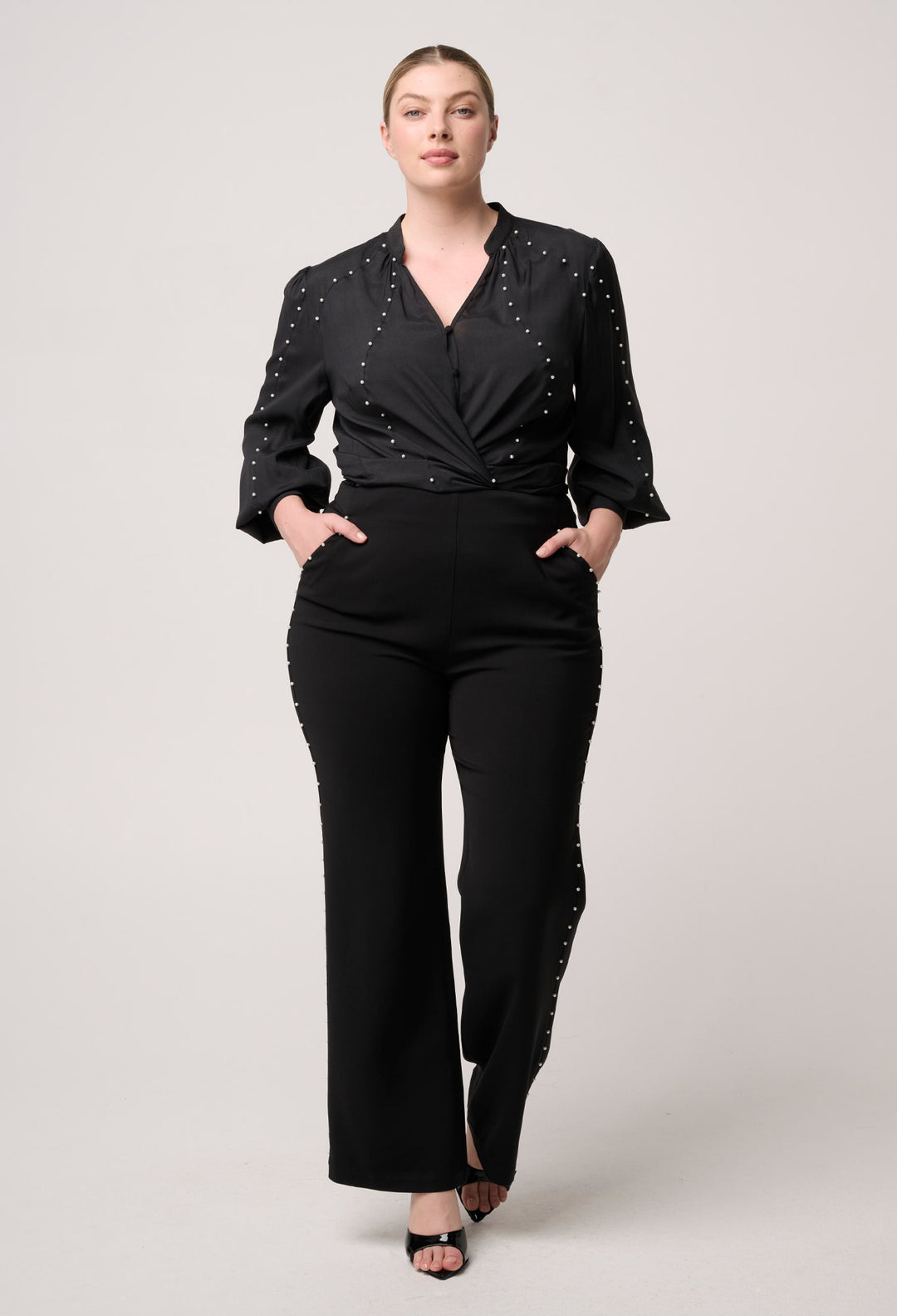 Once Was | Marcela Pearl Embellished Viscose Stretch Pant | Black - Dutch Hideout