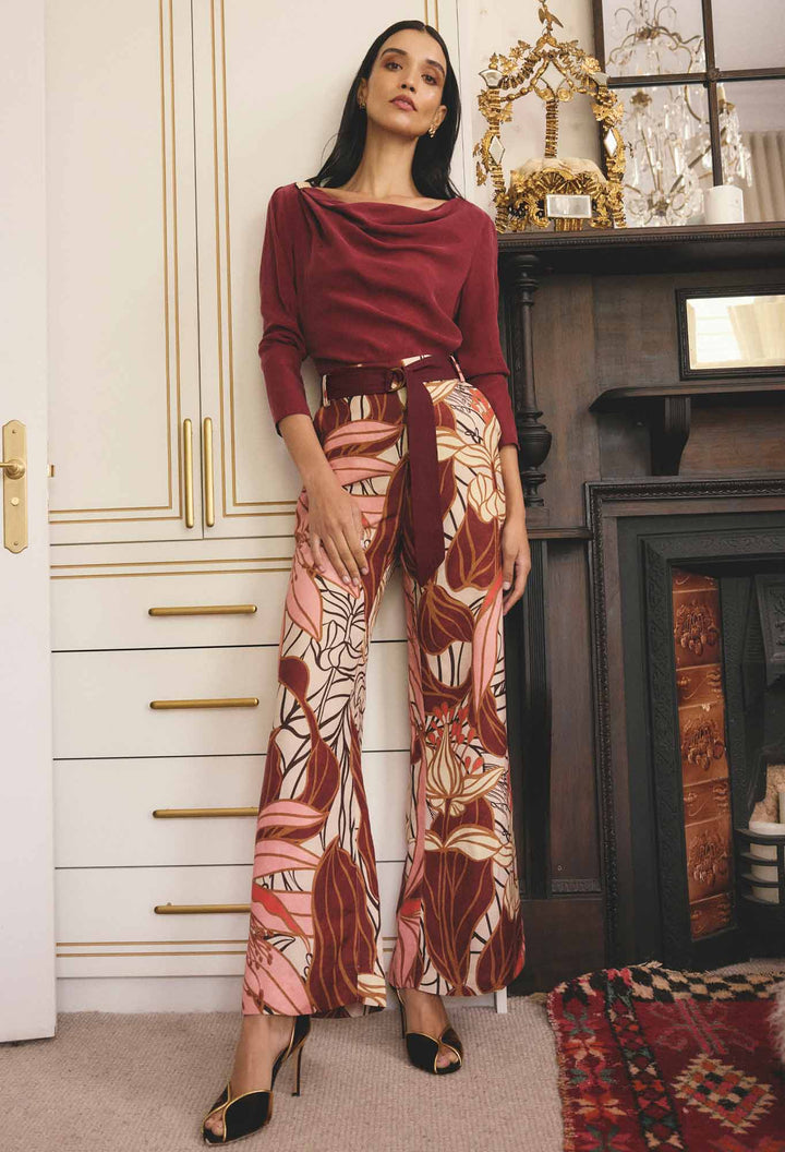 Once Was | Adele Linen Viscose Belted Printed Pant | Cathedral Botanic - Dutch Hideout