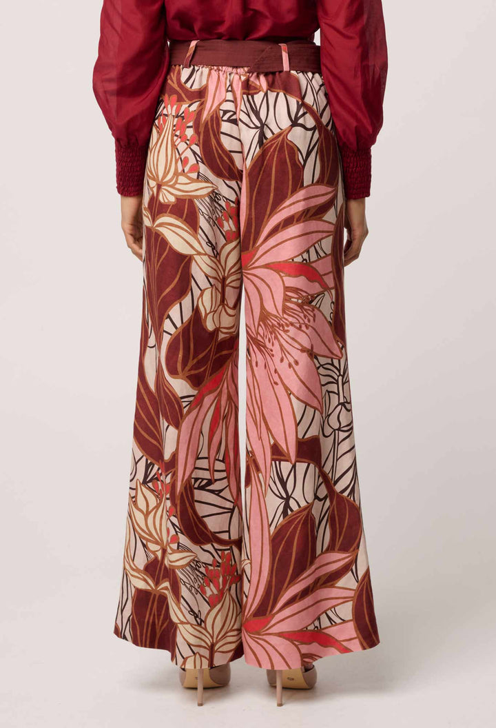 Once Was | Adele Linen Viscose Belted Printed Pant | Cathedral Botanic - Dutch Hideout
