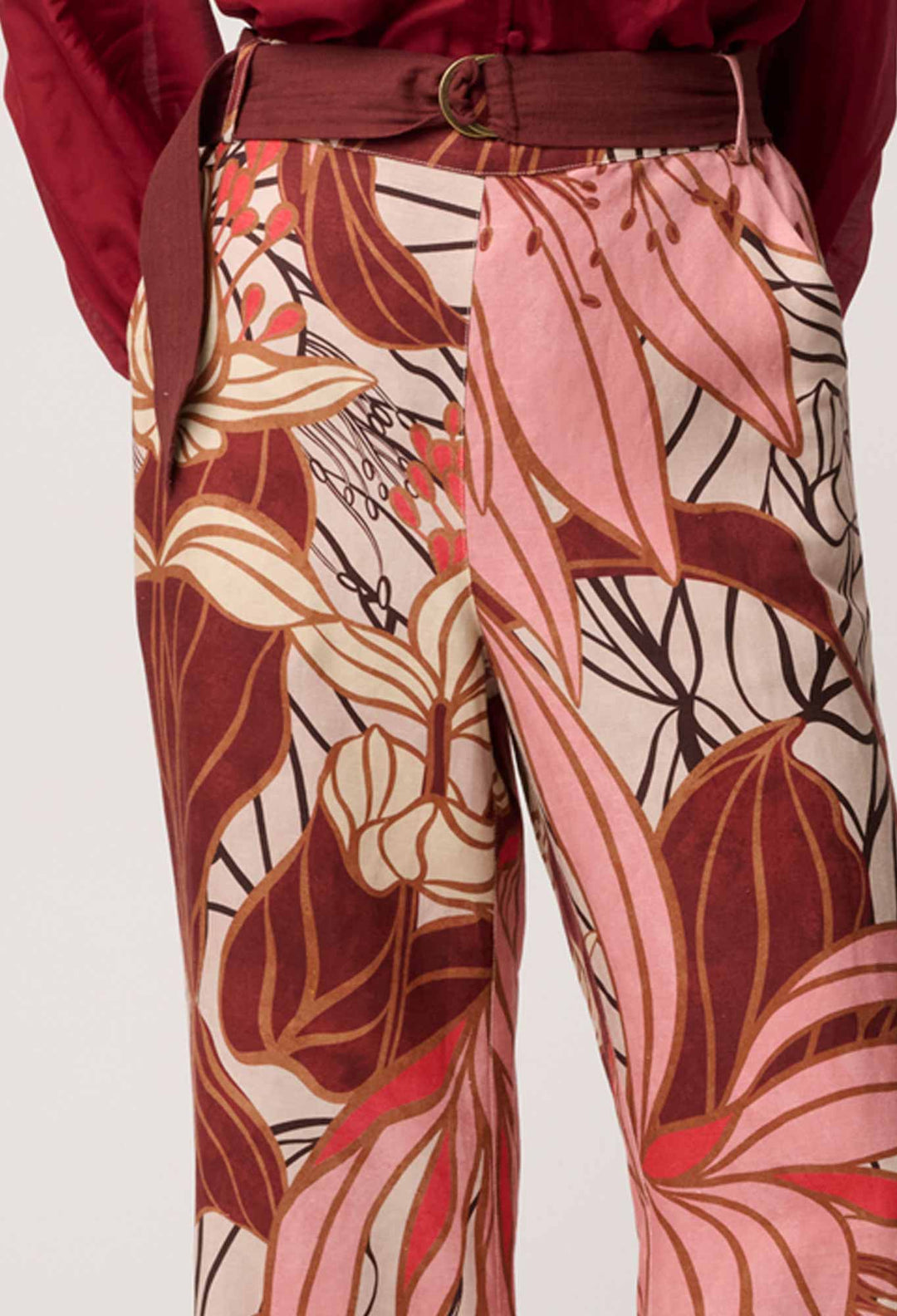 Once Was | Adele Linen Viscose Belted Printed Pant | Cathedral Botanic - Dutch Hideout