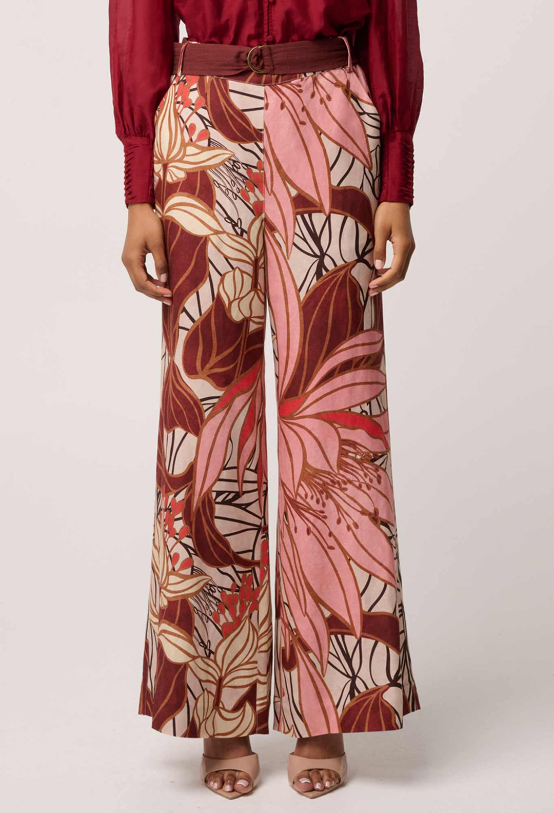 Once Was | Adele Linen Viscose Belted Printed Pant | Cathedral Botanic - Dutch Hideout