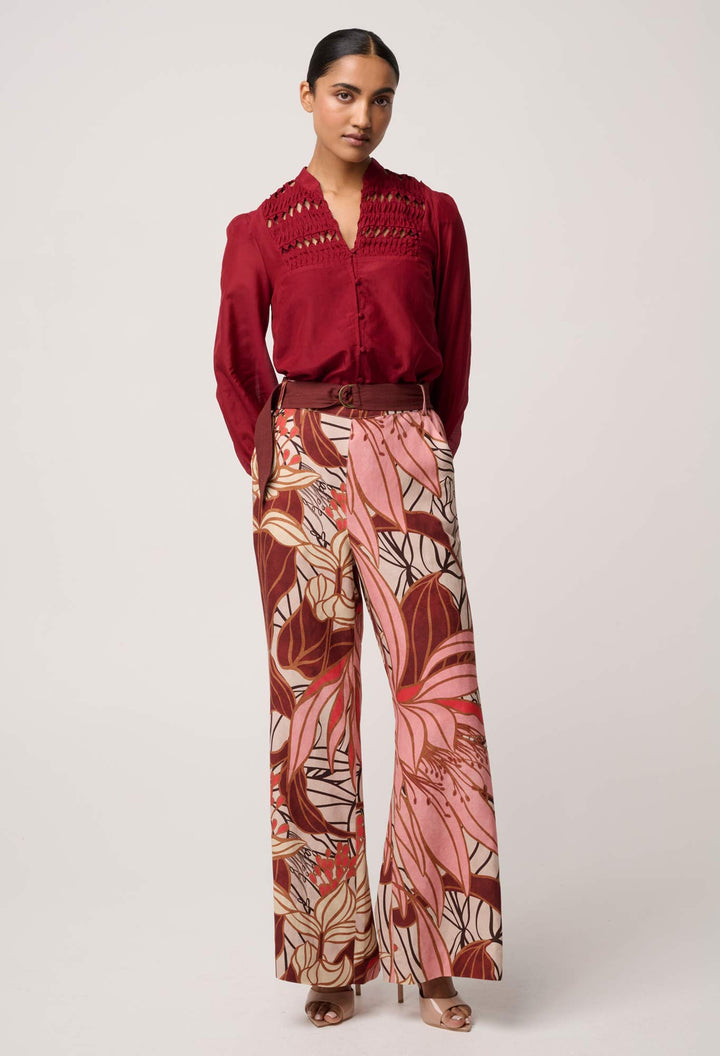 Once Was | Adele Linen Viscose Belted Printed Pant | Cathedral Botanic - Dutch Hideout