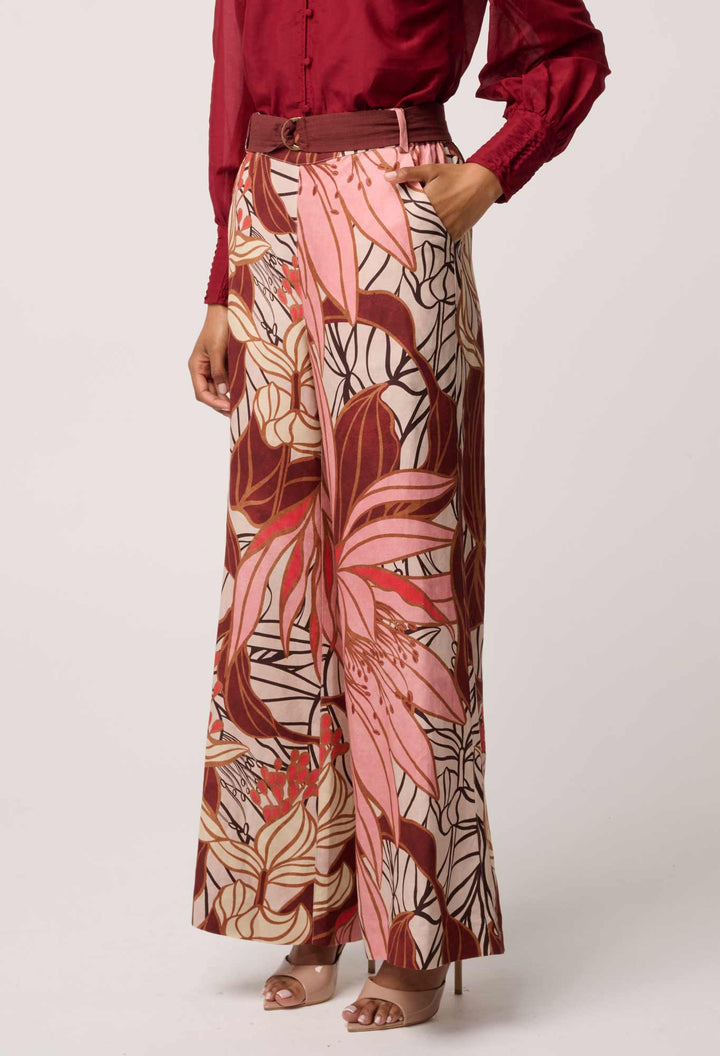 Once Was | Adele Linen Viscose Belted Printed Pant | Cathedral Botanic - Dutch Hideout