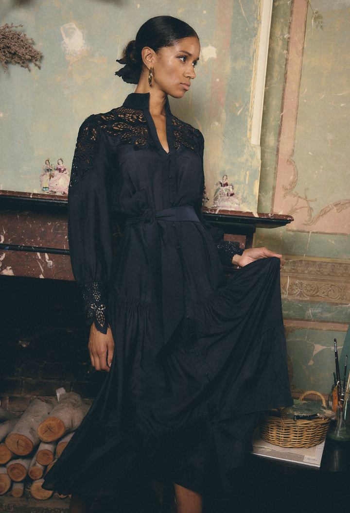 Once Was | Mirador Cotton Silk Maxi Dress | Night Sky