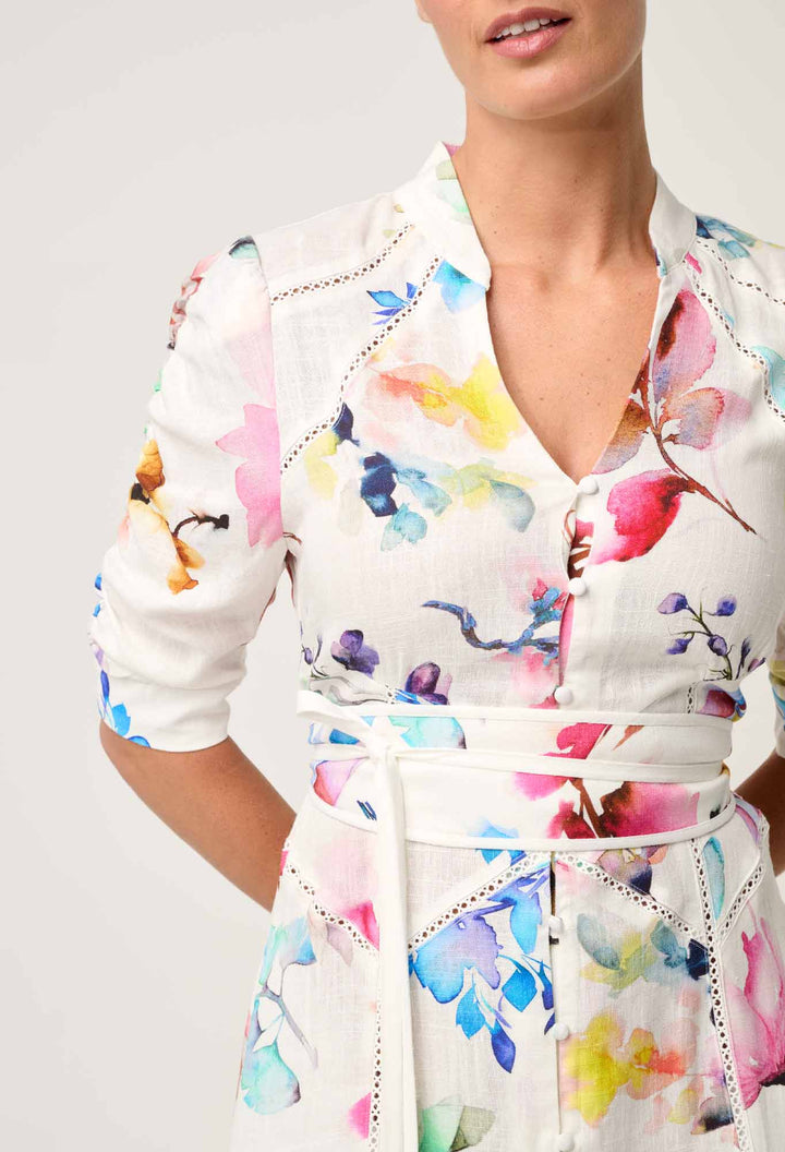 Once Was | Xenia Yoke Linen Viscose Dress | Plume Blossom