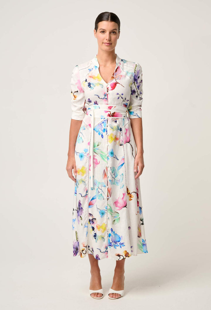 Once Was | Xenia Yoke Linen Viscose Dress | Plume Blossom