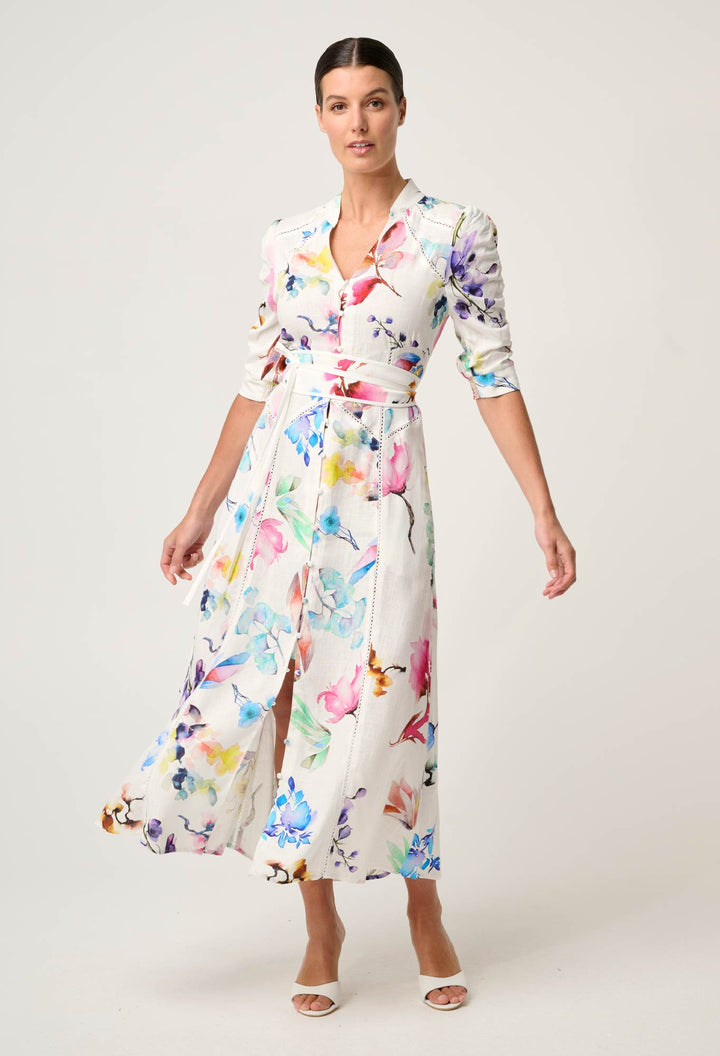 Once Was | Xenia Yoke Linen Viscose Dress | Plume Blossom