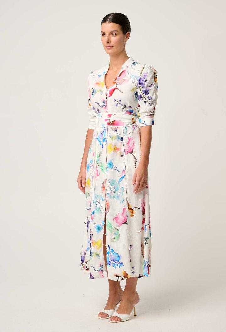 Once Was | Xenia Yoke Linen Viscose Dress | Plume Blossom