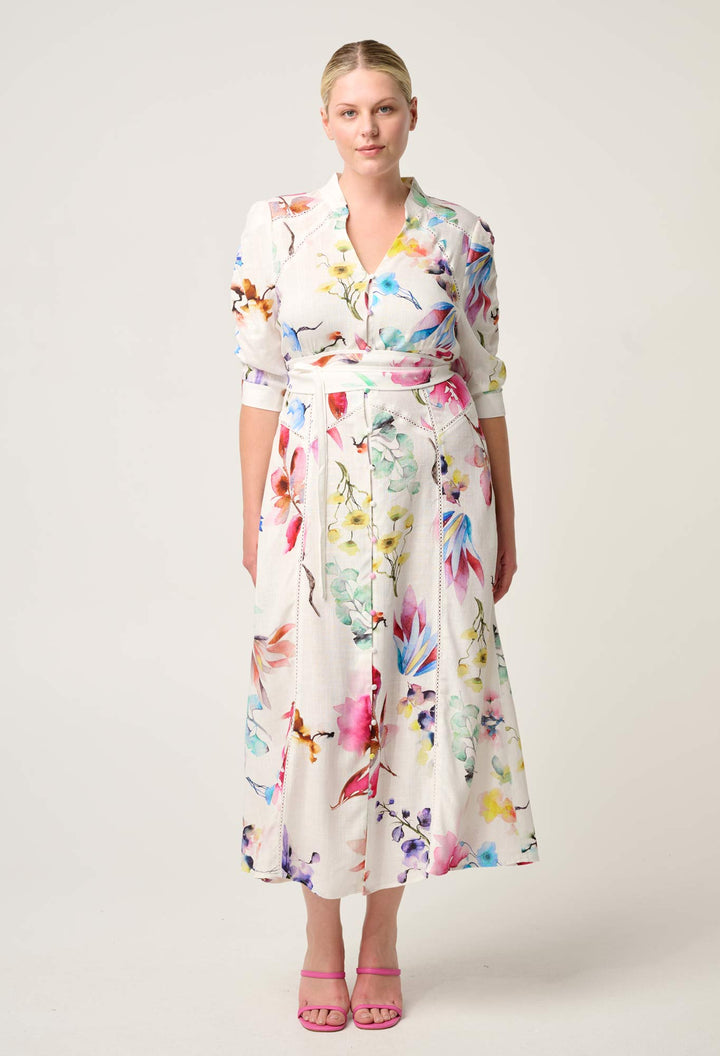 Once Was | Xenia Yoke Linen Viscose Dress | Plume Blossom