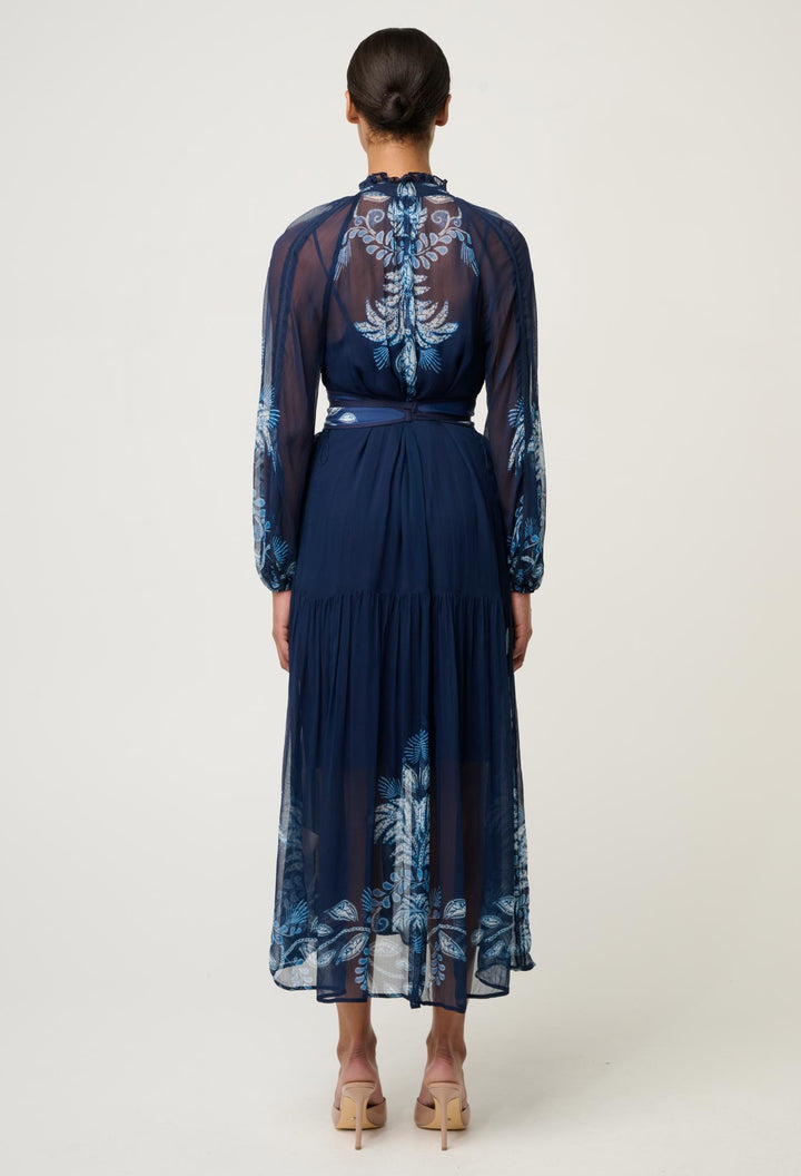 Once Was | Sloane Viscose Chiffon Print Midi Dress | Moonlight Batik - Dutch Hideout
